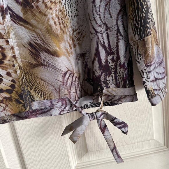 size 1 (fits‎ M 8/10) PAUW Amsterdam feather print blouse silk top tie front - Picture 3 of 11